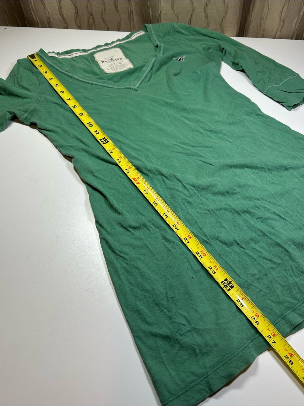 Hollister Women's Large Green V-Neck Elbow Sleeve Tee 100% Cotton Vintage - Picture 7 of 11